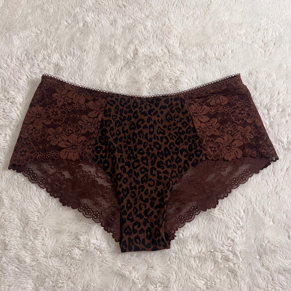 Victoria's Secret PINK Brown Leopard Lace Cheeky Panty NWT L Soft Girl Aesthetic